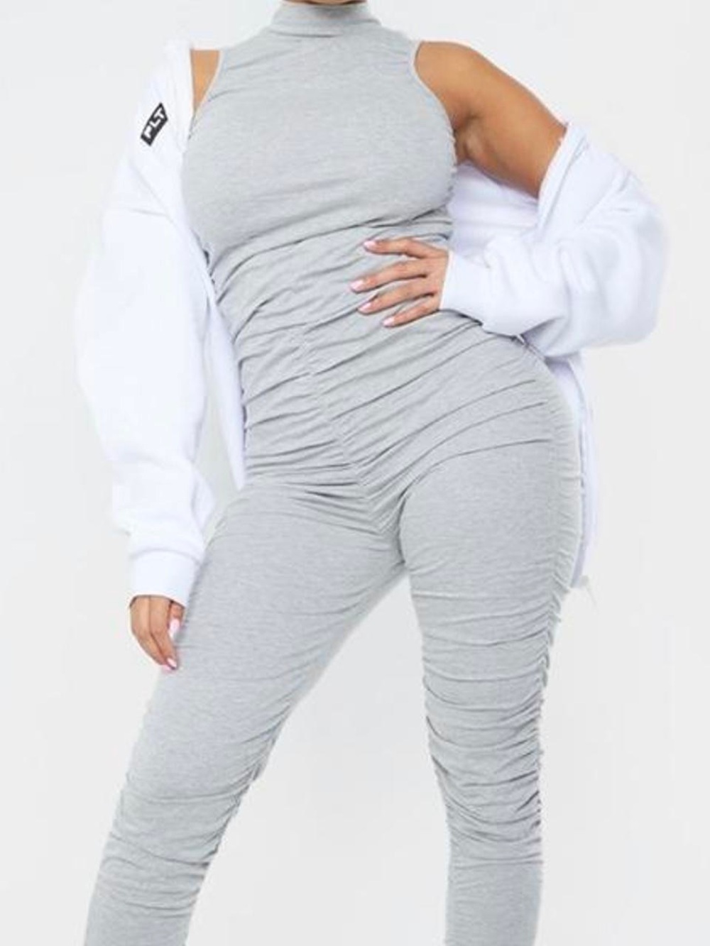 PrettyLittleThing Light Gray Sleeveless Ruched Jumpsuit